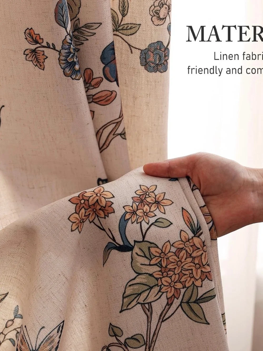 Floral Bird Print Grommet Window Curtains - 2